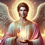 Representación del Arcángel Camael con alas extendidas, rodeado de luz celestial y sosteniendo una esfera de energía luminosa, simbolizando su conexión divina, fortaleza y guía espiritual.