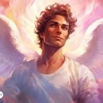 Representación artística del Arcángel Chamuel rodeado de luz rosa, simbolizando amor, paz y compasión, con un fondo celestial y majestuoso.