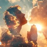 Hombre orando entre las nubes, simbolizando la conexión espiritual con el Arcángel Jeremiel. La imagen transmite un momento de reflexión y búsqueda de guía divina, asociado a la energía de compasión y misericordia de este arcángel.