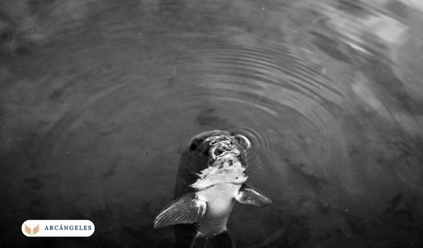Pez en el agua, símbolo del arcángel Rafael, representando sanación y protección divina.