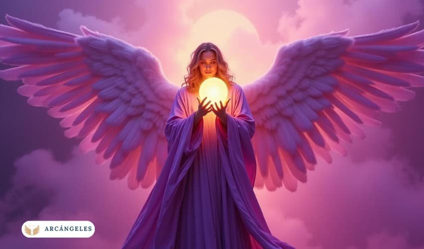 Arcángel Zadquiel, ángel del perdón y la transmutación, con luz violeta.