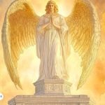 Imagen del Arcángel Jofiel con alas doradas y manos en posición de oración, simbolizando sabiduría y protección espiritual.