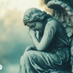 Escultura de un ángel en actitud de oración, representando serenidad y conexión espiritual, ideal para ilustrar temas relacionados con la novena a San Miguel Arcángel.